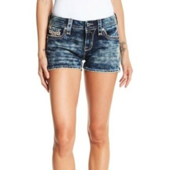 😎HTF🤘 ROCK REVIVAL BETTY Medium ACID WASH EMBELLISHED SHORTS 30 - Picture 13 of 16